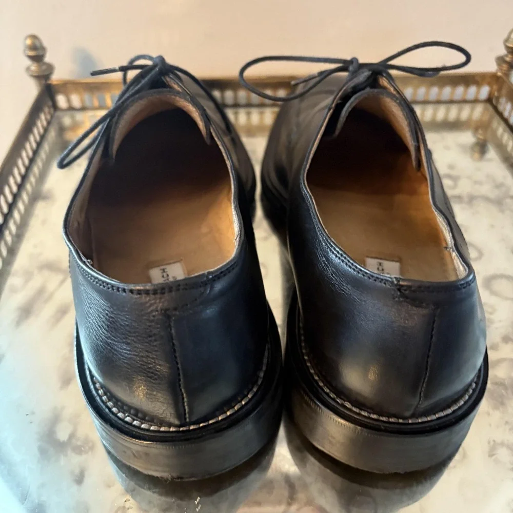 Bachrach Shoes Mens Size 11 Made in Italy Leather Derby Apron Toe‎ Black Dress